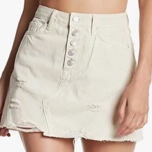 We The Free Tan Distressed Denim Mini Skirt Button Fly Size 30